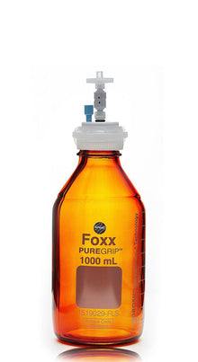 HPLC Solvent Reservoir Bottle Assembly, GL45, 1L Amber, Class VI Polytetrafluoroethylene (PTFE) Adapter, 1 Ports for 3.2mm(1/8") or 1.6mm(1/16") OD | img_1 | Foxx Life Sciences Global | shopfls.com