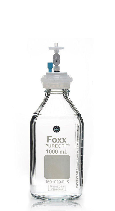 HPLC Solvent Reservoir Bottle Assembly, GL45, 1L Clear, Class VI Polytetrafluoroethylene (PTFE) Adapter, 1 Ports for 3.2mm(1/8") and/or 1.6mm(1/16") OD Tubing