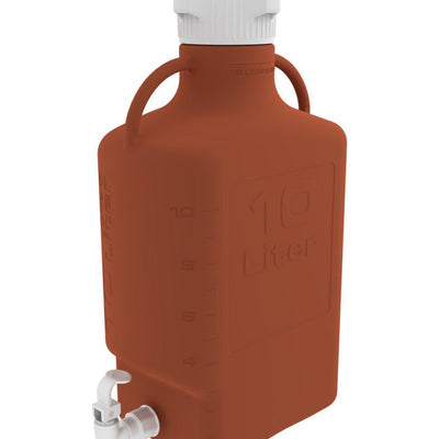 Bonbonne de 10 L (2,5 gal) en polyéthylène haute densité (PEHD) ambré avec bouchon 83B et robinet