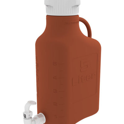 Bonbonne de 5 L (1 gal) en polyéthylène haute densité (PEHD) ambré avec bouchon 83B et robinet