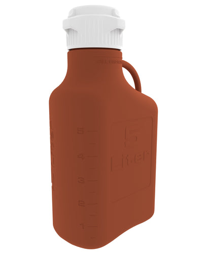 Bonbonne EZBio®, en polyéthylène haute densité (PEHD) ambré, 5 L, sans robinet, bouchon VersaCap® 83B, double emballage, non stérile