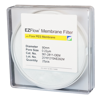 Filtro a disco a membrana EZFlow®, PES, 0,22 µm, 90 mm, non sterile, confezione da 25 pezzi.