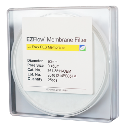 Filtro a disco a membrana EZFlow®, PES, 0,45 µm, 90 mm, non sterile, confezione da 25 pezzi.