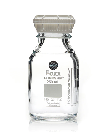 PUREGRIP® Rhino Safety Coated Glass Bottles, Clear, 250mL, with GL45 VersaCap,4CS