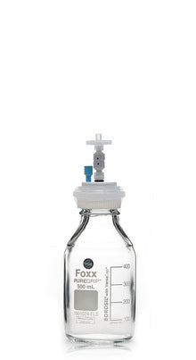 HPLC Solvent Reservoir Bottle Assembly, GL45, 500mL Clear, Class VI Polytetrafluoroethylene (PTFE) Adapter, 1 Ports for 3.2mm(1/8") or 1.6mm(1/16") | img_1 | Foxx Life Sciences Global | shopfls.com