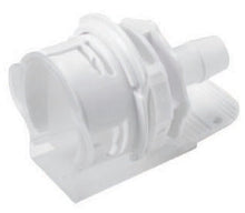 Blue and white mechanical component on a white background