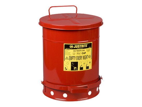 Oily Waste Can, 10 gallon (34L), foot-operated self-closing cover - SolventWaste.com