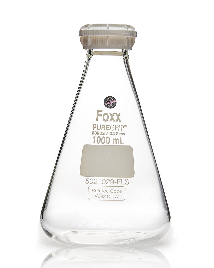 PUREGRIP® Erlenmeyer / Conical Flasks with GL45 Screw Cap 1000 mL 10/Case - SolventWaste.com