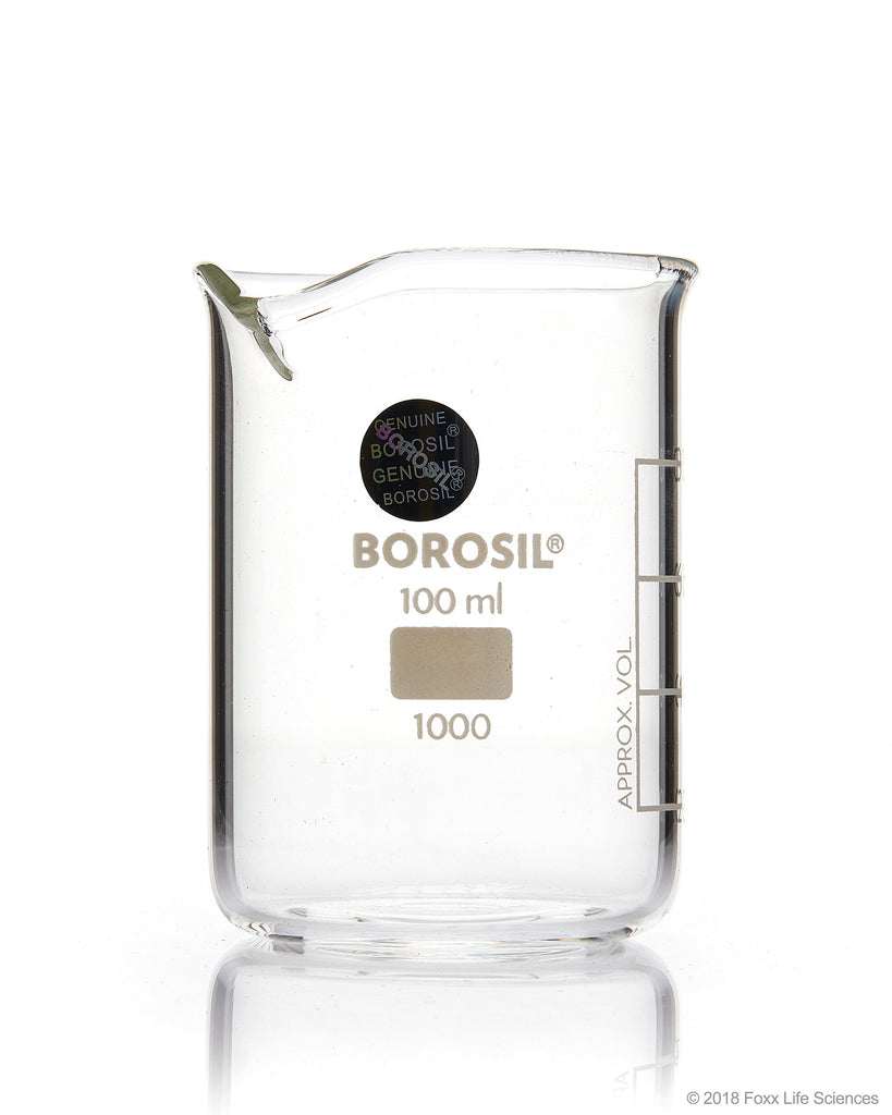 Borosil® Beaker Griffin Low Form with Spout Graduated ISO 3819 Borosilicate 100mL CS/40 - SolventWaste.com