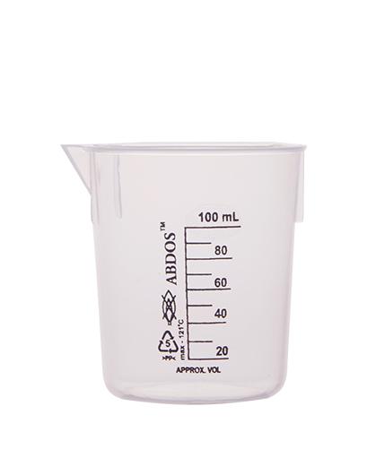 Abdos Printed Plastic Beakers, Polypropylene (PP) 100ml, 12/CS