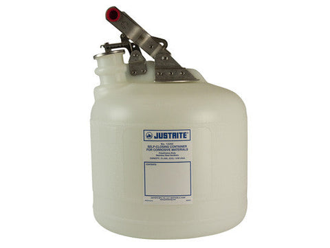 Safety Container for corrosives/acids, S/S hardware, 2.5 gallon, self-close cap, poly - SolventWaste.com