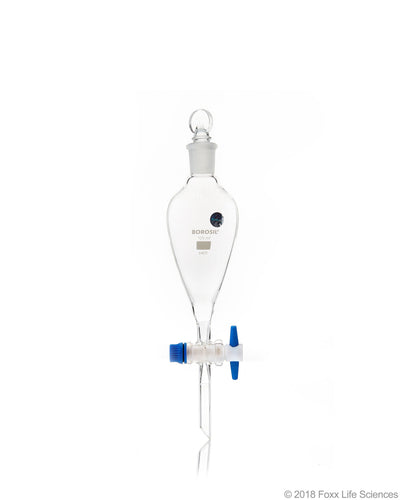 Imbuti separatori in vetro Borosil® - Forma a pera - con rubinetto in PTFE - Tappo intercambiabile - 125 ml CS/10