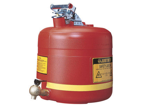 Safety Shelf Can, S/S hardware, 5 gallon, bottom self-close Brass faucet, flame arrester, poly - SolventWaste.com