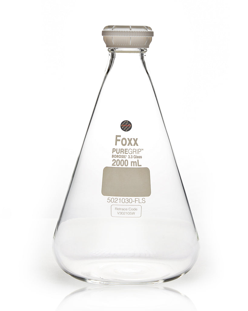 PUREGRIP® Erlenmeyer / Conical Flasks with GL45 Screw Cap 2000 mL 10/Case - SolventWaste.com