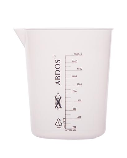 Abdos Printed Plastic Beakers, Polypropylene (PP) 2000ml, 4/CS