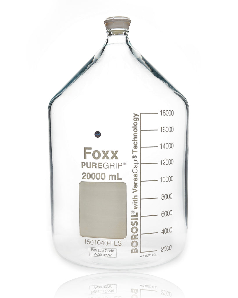 PUREGRIP® Bottles - Reagent - Transparent Graduated with GL45 Screw Cap and Pouring Ring - 20000mL - 1EA - SolventWaste.com