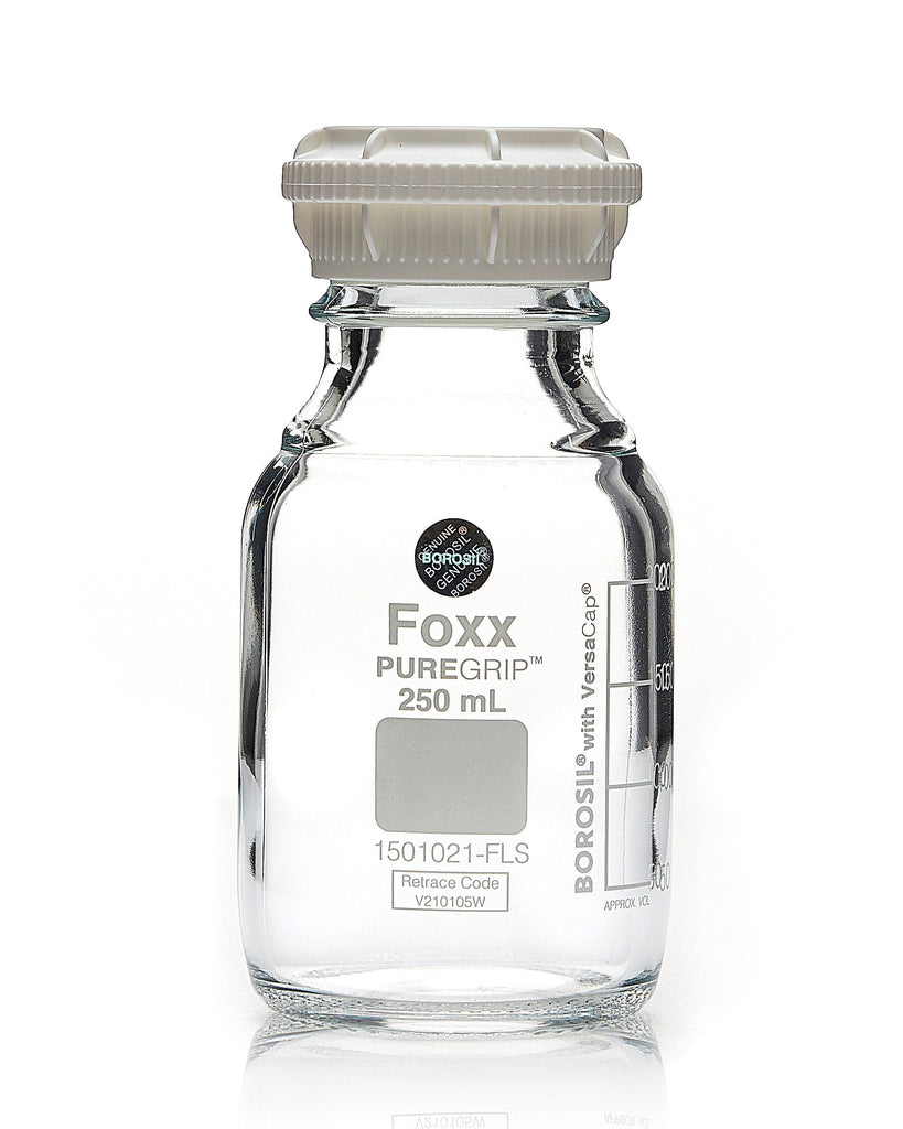 PUREGRIP® Bottles - Reagent - Graduated with GL45 Screw Cap and Pouring Ring - 250 mL - 10/case - SolventWaste.com