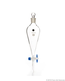 Borosil® Glass Separating Funnels - Pear Shape - with PTFE stopcock - Interchangeable stopper CS/10 500mL - SolventWaste.com