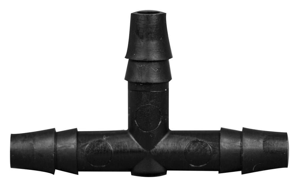 T Connector Fitting Pack, Polyethylene, 1/4" Hose Barb x 1/4" Hose Barb to 1/4" Hose Barb, 10/pk - SolventWaste.com