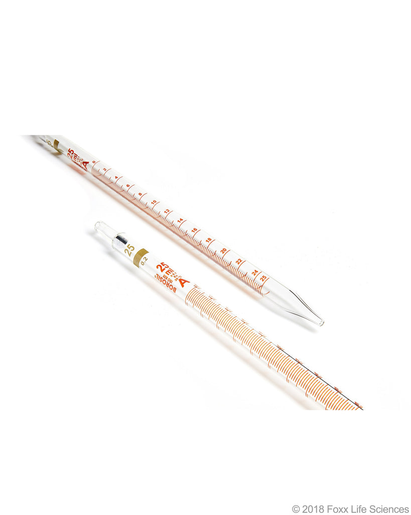 Borosil Graduated Mohr Pipette - 3.3 Borosilicate glass - Amber markings - CS/10 - 25mL - SolventWaste.com