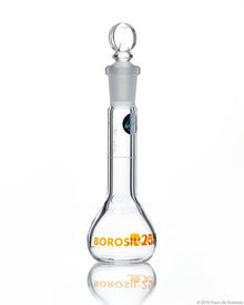 Volumetric Flask - Wide Neck - With Glass I/C Stopper - Class A - Ind Cert 25 mL - SolventWaste.com