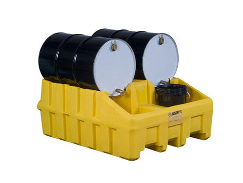 Drum Management Base Module, dispensing well, forklift channels, poly, Yellow - SolventWaste.com