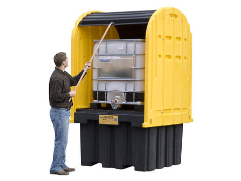 EcoPolyBlend™ IBC Outdoor Shed with Pallet - forklift pockets, rolltop doors, 40% recycled poly - SolventWaste.com