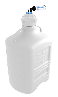EZwaste® XL Safety Vent Carboy 75L HDPE with VersaCap® 120mm, 6 Ports for 1/8” OD Tubing, 1 Port for 1/4" HB or 3/8" HB Adapter and a Chemical Exhaust Filter - SolventWaste.com