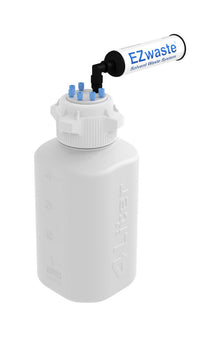 EZwaste® HD Safety Vent Bottle 4L HDPE with VersaCap® 83mm, 6 Ports for 1/8'' OD Tubing and a Chemical Exhaust Filter - SolventWaste.com