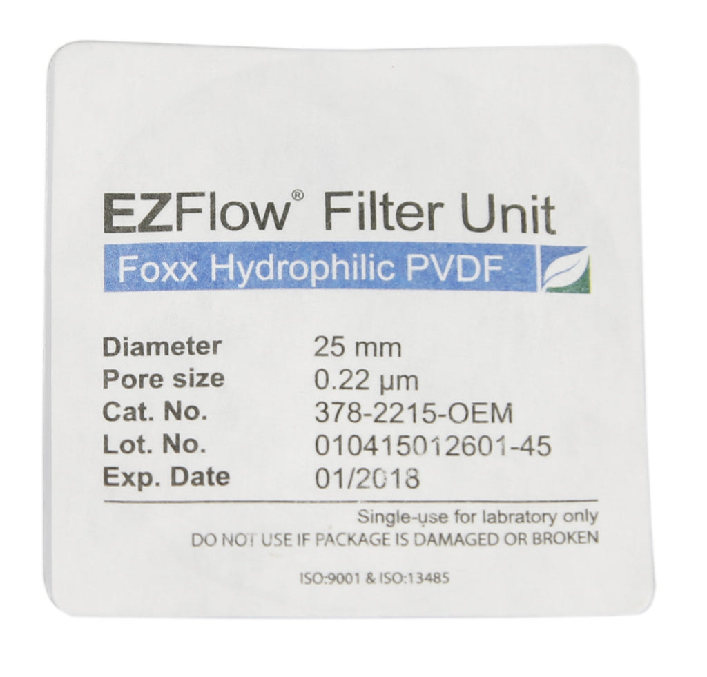 EZFlow® 25mm Sterile Syringe Filter, .2µm Hydrophilic PVDF, 25mm, 100/pack - SolventWaste.com