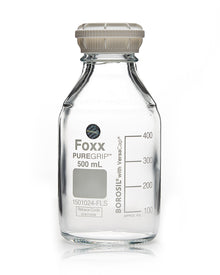 PUREGRIP® Bottles - Reagent - Transparent Graduated with GL45 Screw Cap and Pouring Ring - 500 mL - 10/case - SolventWaste.com