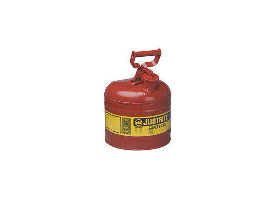 TYPE I STEEL SAFETY CAN FOR FLAMMABLES, 2 GALLON (7.5L), S/S FLAME ARRESTER, SELF-CLOSE LID - SolventWaste.com