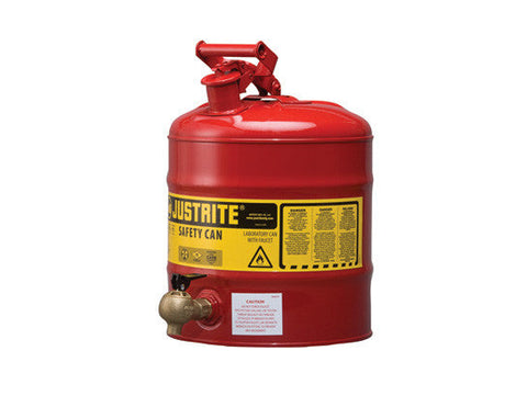 Type I Shelf Safety Can, 5 gallon, bottom 08540 faucet, S/S flame arrester, Steel - SolventWaste.com