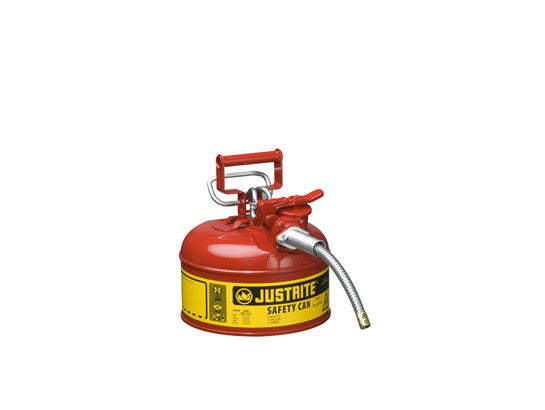 Type II AccuFlow™ Steel Safety Can for flammables, 1 gal., S/S flame arrester, 5/8" metal hose - SolventWaste.com