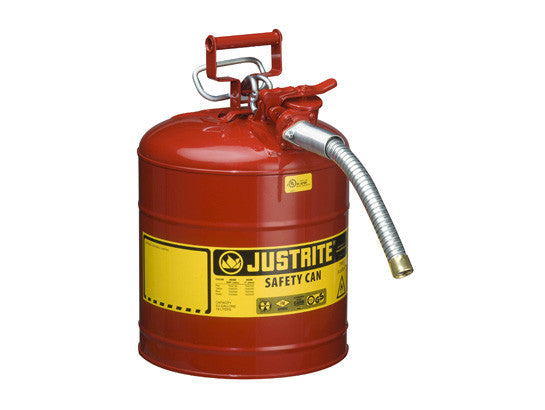 Type II AccuFlow™ Steel Safety Can for flammables, 5 gal., S/S flame arrester, 1" metal hose - SolventWaste.com