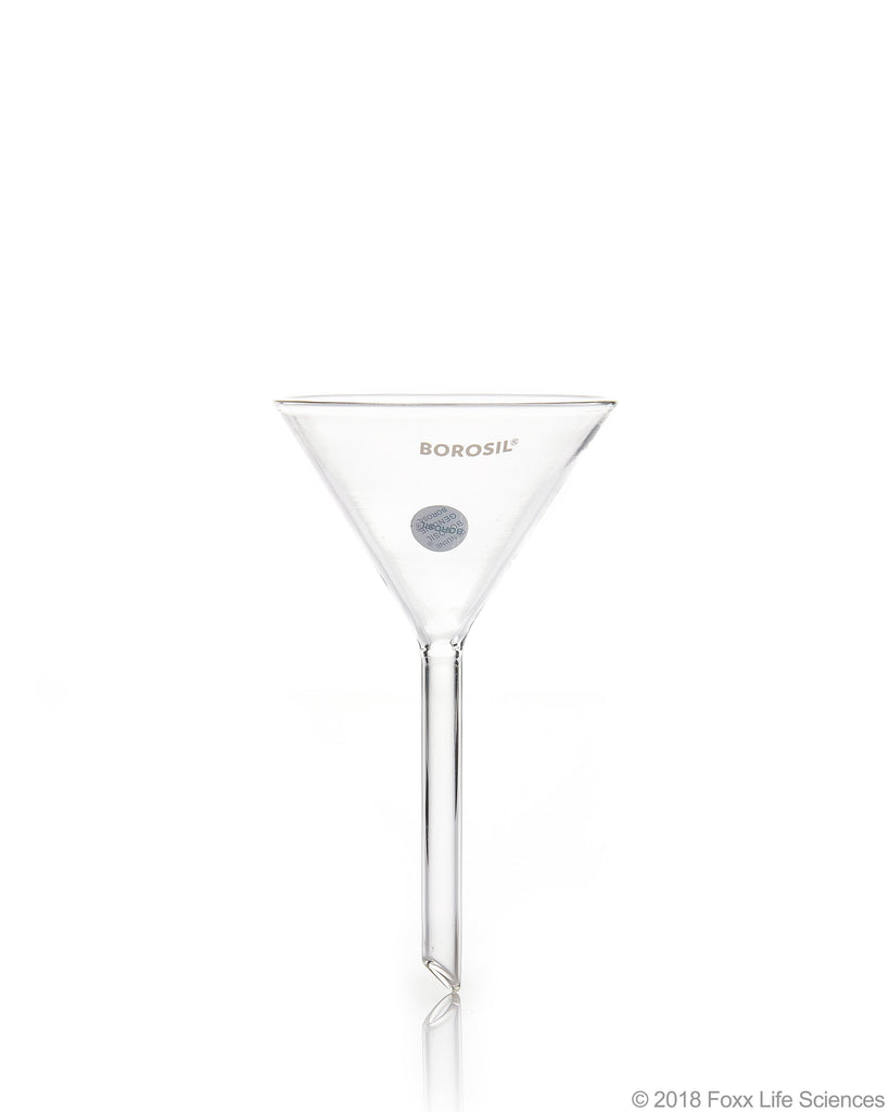 Borosil® Funnels - Short Stem - Plain - 60 deg 75 MM - ISO 4798 - 3.3 Borosilicate glass 20/CS - SolventWaste.com