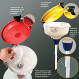 8" ECO Funnel with 38mm Cap adapter, yellow lid, suitable for 4L Container - SolventWaste.com