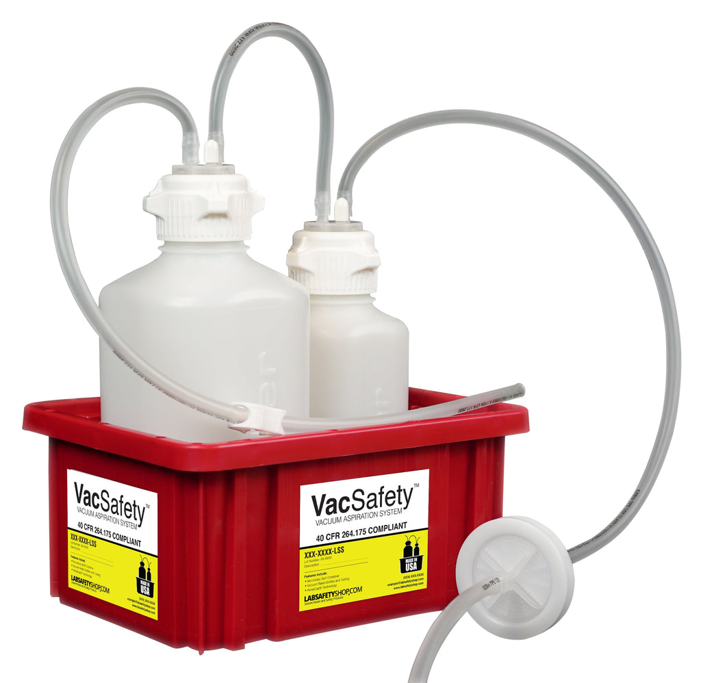 VacSafety™, HDPE, 2L + 1L, Red Bin, 1/4" ID Tubing - SolventWaste.com