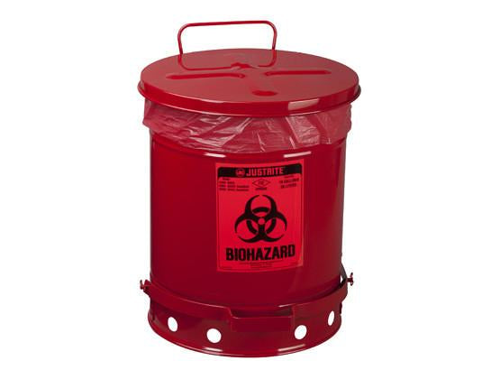 BIOHAZARD WASTE CAN, 10 GALLON, FOOT-OPERATED SELF-CLOSING COVER - Red | White | img_1 | Foxx Life Sciences Global | shopfls.com