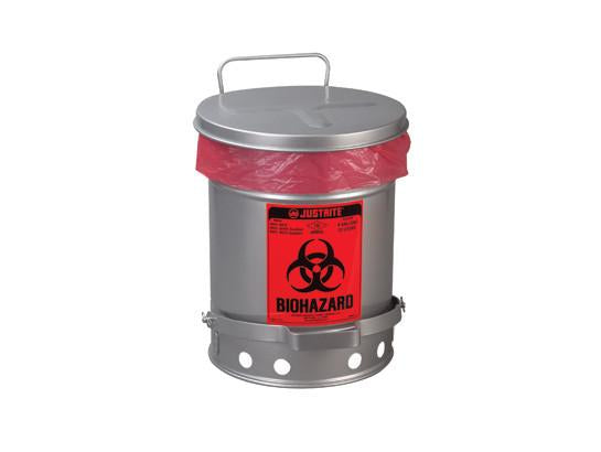 BIOHAZARD WASTE CAN, 10 GALLON, FOOT-OPERATED SELF-CLOSING SOUNDGARD™ COVER WHITE - White | Silver | img_1 | Foxx Life Sciences Global | shopfls.com