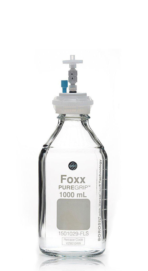 HPLC Solvent Reservoir Bottle Assembly, GL45, 1L Clear, Class VI Polytetrafluoroethylene (PTFE) Adapter,  1 Ports for 3.2mm(1/8") and/or | img_1 | Foxx Life Sciences Global | shopfls.com
