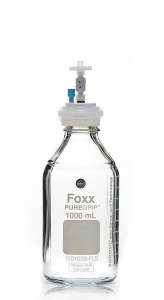 HPLC Solvent Reservoir Bottle Assembly, GL45, 1L Clear, Class VI Polytetrafluoroethylene (PTFE) Adapter,  1 Ports for 3.2mm(1/8") and/or | img_1 | Foxx Life Sciences Global | shopfls.com