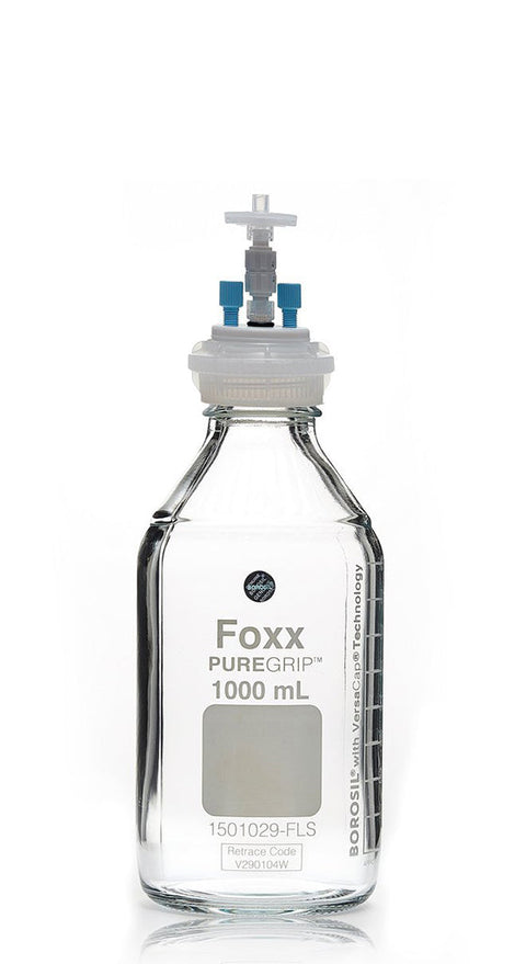 HPLC Solvent Reservoir Bottle Assembly, GL45, 1L Clear, Class VI Polytetrafluoroethylene (PTFE) Adapter,  2 Ports for 3.2mm(1/8") and/or | img_1 | Foxx Life Sciences Global | shopfls.com