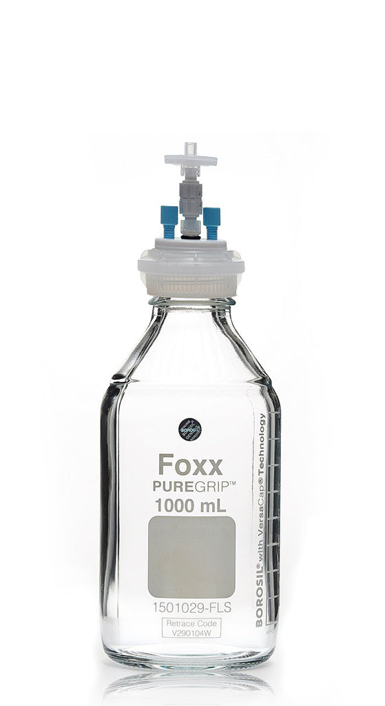 HPLC Solvent Reservoir Bottle Assembly, GL45, 1L Clear, Class VI Polytetrafluoroethylene (PTFE) Adapter,  2 Ports for 3.2mm(1/8") and/or | img_1 | Foxx Life Sciences Global | shopfls.com