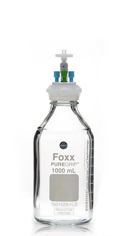HPLC Solvent Reservoir Bottle Assembly, GL45, 1L Clear, Class VI Polytetrafluoroethylene (PTFE) Adapter,  4 Ports for 3.2mm(1/8") and/or | img_1 | Foxx Life Sciences Global | shopfls.com