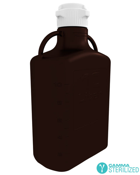 EZBio® 10L (2.5 GAL) Dark Amber Polypropylene (PP) Carboy with VersaCap® 83B, Double Bagged, Gamma Sterilized | img_1 | Foxx Life Sciences Global | shopfls.com