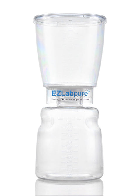Clear plastic container with EZLabpure branding on a white background