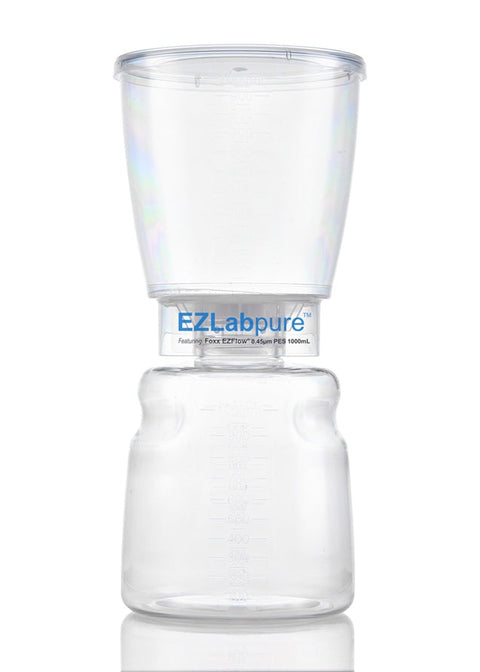 Clear plastic container with EZLabpure branding on a white background