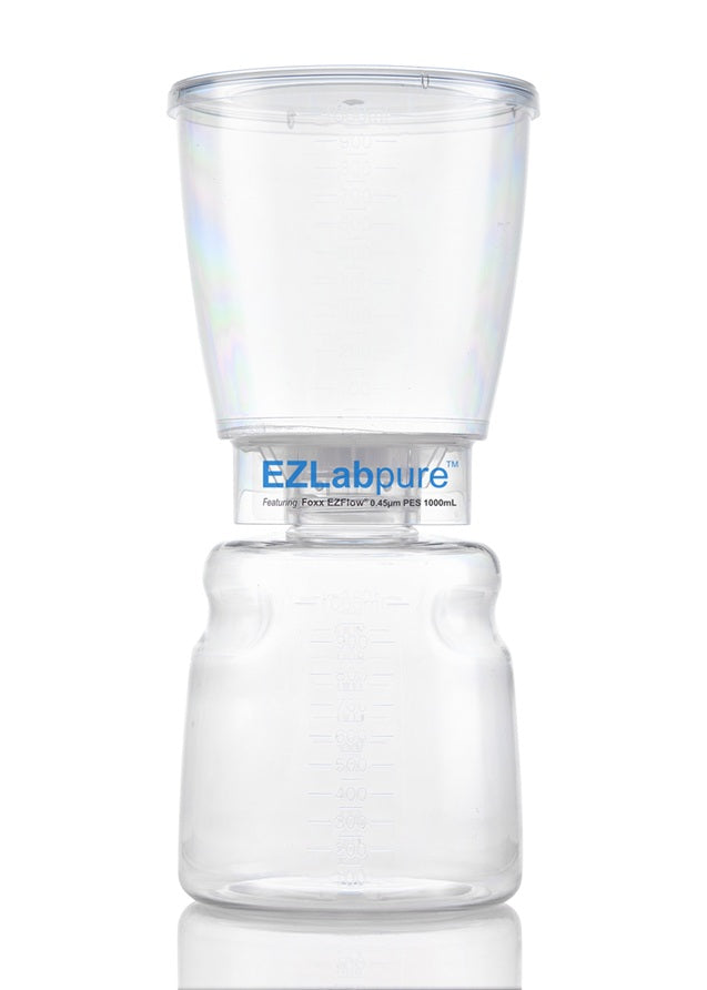 Clear plastic container with EZLabpure branding on a white background