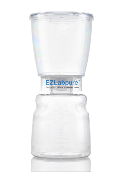 Clear plastic container with EZLabpure branding on a white background